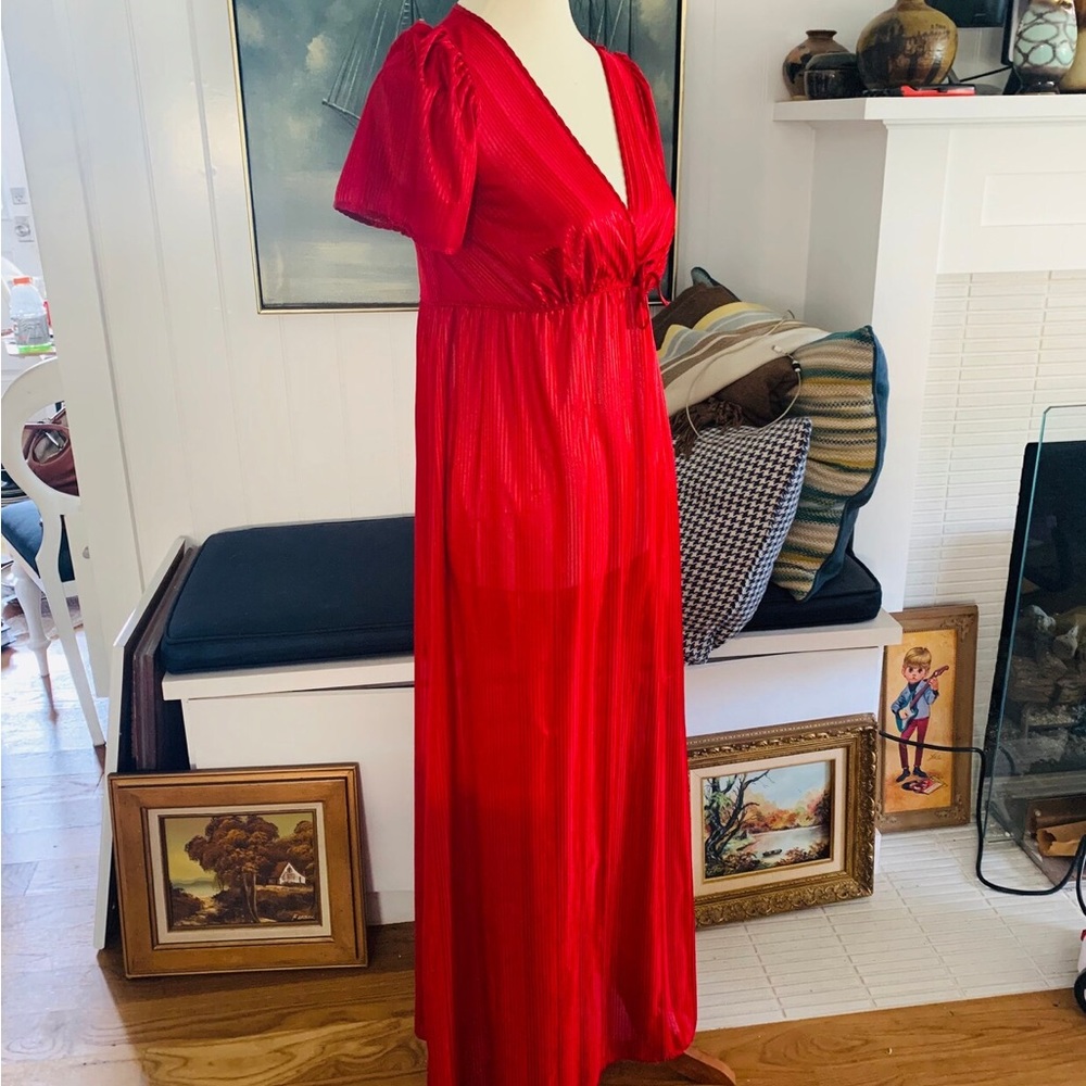 Vintage 1970s Lorraine red sheer nightgown